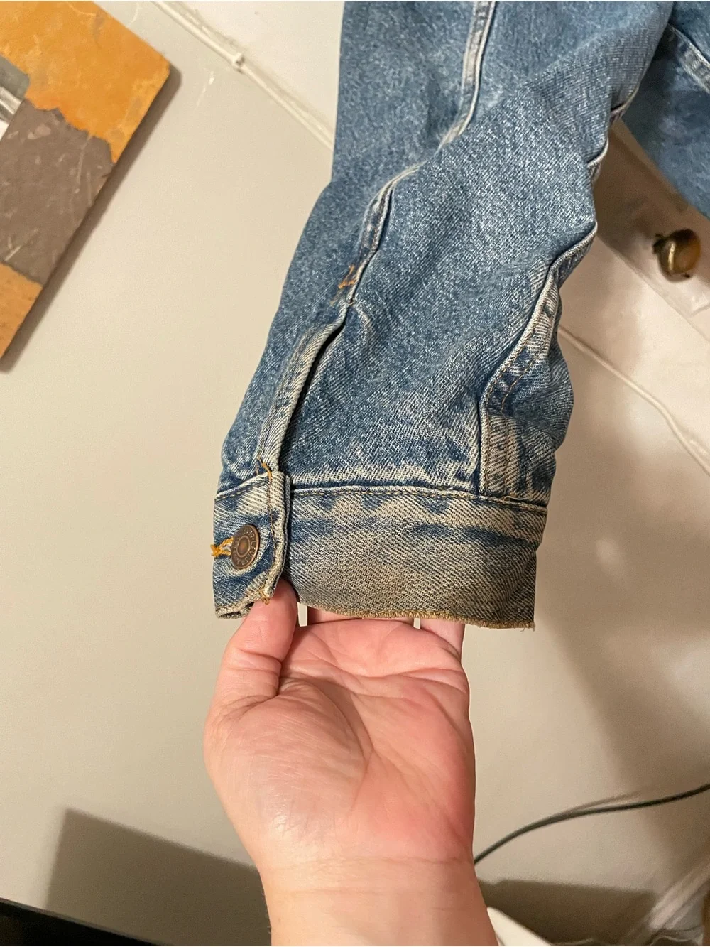 Levi's Light Blue Denim Trucker Jacket with Plaid heavy Lining